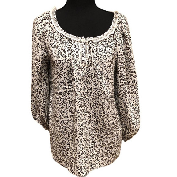 Max Studio Tops - Max Studio Black & White Blouse Floral Print Long Balloon Sleeve